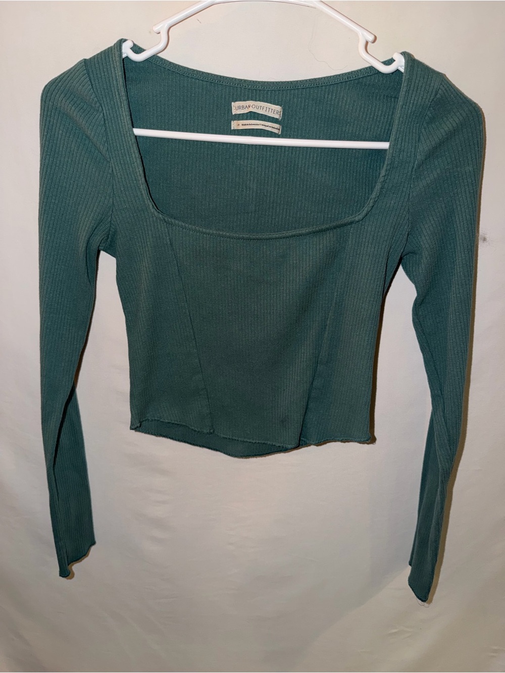 Urban Outfitters Deep Teal Ribbed Square-Neck Long Sleeve Top